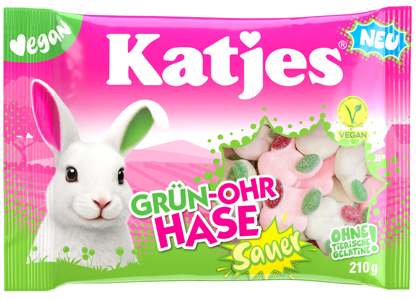 Katjes – Lapin aux oreilles vertes acidulé 210 g