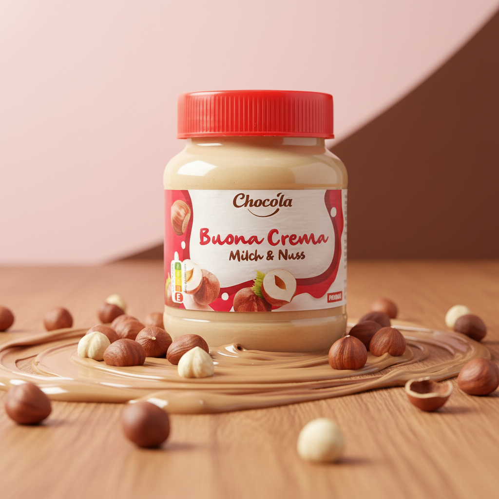 Chocola Buona Crema – Pot fidèle avec arrière-plan gourmand