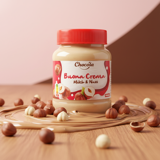 Chocola Buona Crema – Pot fidèle avec arrière-plan gourmand